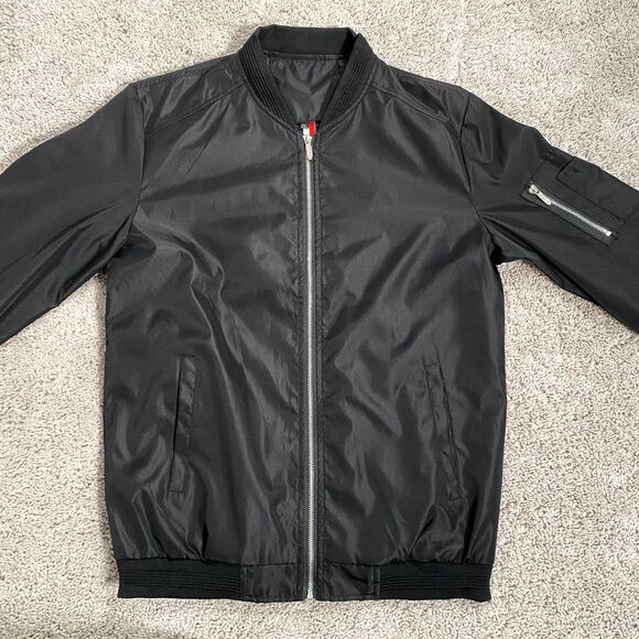 Vogue FS Bomber Jacket Mens 2XL Dark Satin Black Coat Lined Classic Look - Picture 4 of 13